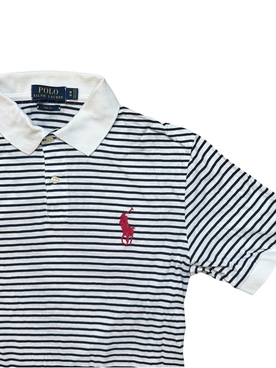Ralph Lauren Tops - Polo Ralph Lauren Women’s Navy Striped Pro Fit Polo Shirt Big Red Pony - White M